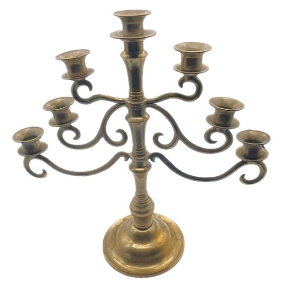 Vintage Large 16" X 16" Solid Brass Menorah Candelabra 7 Arm Candle Holder MCM - Picture 2 of 10